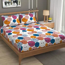 NEW TOWN Multicoloured 210 TC Cotton Fitted Queen Bedsheets With 2 Pillow Covers-image-75