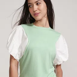 Tokyo Talkies Women Ribbed Puff Sleeves Top-picture-26