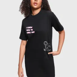 Bewakoof X Official Garfield Merchandise Black Graphic Print Oversized T Shirt Dress-picture-26