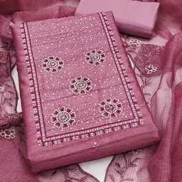 Peachmode Embroidered Art Silk Unstitched Dress Material-picture-33