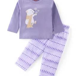 Babyhug Cotton Knit Full Sleeves Night Suit With Bear Print -Lavender-picture-29