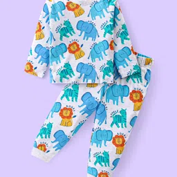 Babyhug Cotton Knit Full Sleeves Night Suit Wild Animals Print- LightGrey-picture-20