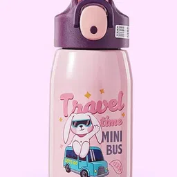 Cots and Cuddles Cartoon Animal Printed 530ml Stainless Steel Vacuum Insulated water Bottle for Kids (Pink)-picture-12