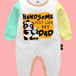 The Peppy Tend 100% Cotton Full Sleeves Handsome Just Like My Dad Text Printed Romper - Multi Colour-picture-18