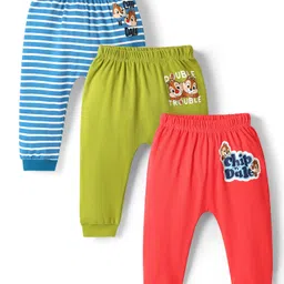 Babyhug Disney 100% Cotton Ankle Length Diaper Legging With Chip'N Dale Graphic Pack Of 3 - Blue Green & Dark Pink-picture-34