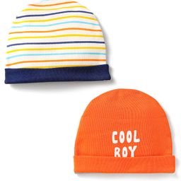 Doodle Poodle Interlock Knit Caps with Cool Boy Text Print Pack of 2 Orange & Yellow- Diameter 11 cm-picture-47