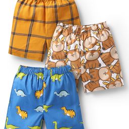 Babyhug Cotton Woven Boxers With Animal Print Pack Of 3 - Blue & White-image-38