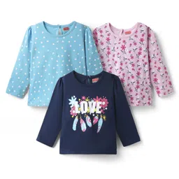 Babyhug 100% Cotton Knit Full Sleeves T-Shirts with Hearts & Floral Print Pack of 3 - Pink Light & Navy Blue-picture-33