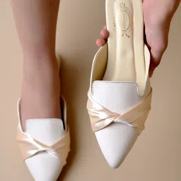 Shoetopia Knot Designed Slip On Mules - Cream-picture-16