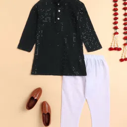 BT DEZINES Viscose Woven Full Sleeves Floral Embroidered & Sequins Embellished Kurta Pyjama Set - Dark Green-picture-17