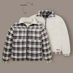 Cherry Crumble By Nitt Hyman Knit Full Sleeves Checked Reversible Unisex Jacket - Multi Colour-picture-26