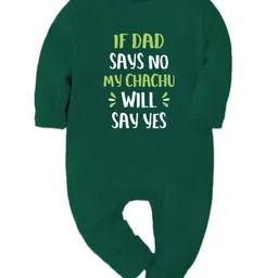 Zeezeezoo 100% Cotton Knit Family Theme Full Sleeves If Dad Says No My Chachu Will Say Yes Text Printed Romper - Forest Green-picture-23