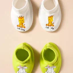 Doodle Poodle 100% Cotton Knit Booties with Animal Print Pack Of 2 - White & Lime Green-picture-10