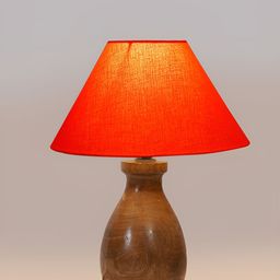 Devansh Orange & Brown Textured Wooden Frusturical Shaped Table Lamp-picture-33