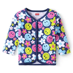 Babyhug 100% Interlock Cotton Knit Full Sleeves Front Open Antibacterial Vests with Polka Dot & Floral Print Pack of 3 - Pink Green & Blue image 2