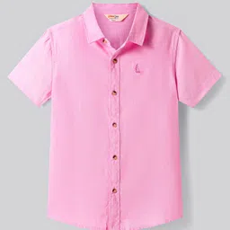 Primo Gino 100% Cotton Oxford Woven Half Sleeves Solid Color Shirt With Logo Embroidery Detailing - Pink image 2