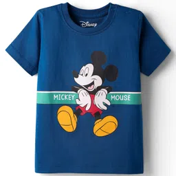Babyhug Disney Single Jersey Knit Half Sleeves Shorts Night Suit With Mickey Mouse Graphic - Navy Blue image 2
