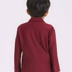 KIDS ISLAND Knit Full Sleeves Ribbed Blazer With World Discover Text Printed Tee - Maroon image 3