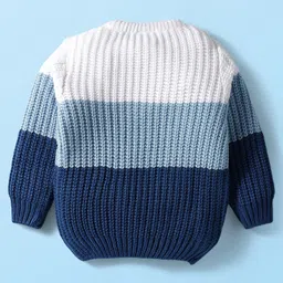 Babyhug Knit Full Sleeves Pullover Sweater with Cable Knit Design & Patch Detailing - Navy Blue & White image 2