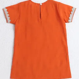 The Magic Wand Woven Half Sleeves Gota Lace Embellished Kurti Sharara With Dupatta Set - Orange image 3