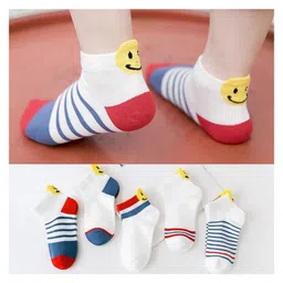 MOMISY Cotton Ankle Length Socks Smiley Striped Design Pack of 5 - Multicolour- image 3