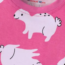 kookie kids india Kookie Kids Single Jersey Knit Half Sleeves T-Shirts with Animal & Polka Dots Print Pack of 3 - Pink & White image 3