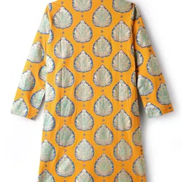 EARTHY TOUCH Single Jersey Knit Full Sleeves Kurta Pajama Set with Floral Foil Print - Mustard & Blue image 3