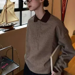 StyleCast Women Brown Checked Polo Collar T-shirt-picture-32