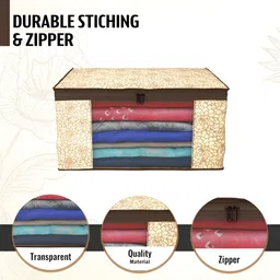 Aura Brown & White 4 Pieces Printed Foldable Saree Covers image 3