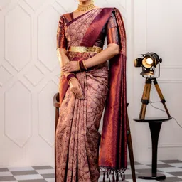WOVENSTOCK Floral Woven Design Zari Pure Silk Kanjeevaram Saree image 2