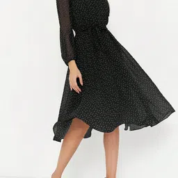 StyleCast x Revolte Women Polka Dot Printed Tie-Ups Fit & Flare Midi Dress image 2