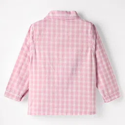 wow clothes WOW Cotton Woven Full Sleeves Checked Shirt with Inner Tee & Trouser Set with Animal Print - Pink image 5