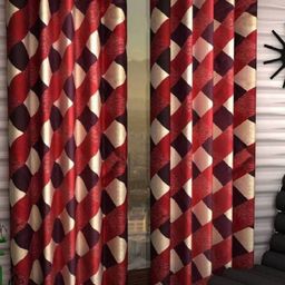 BELLA TRUE Maroon & White 2 Pieces Geometric Window Curtains-picture-18