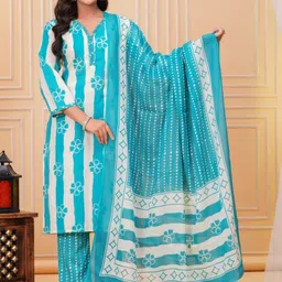 MYAZA Women Printed Regular Pure Cotton Kurta with Trousers & With Dupatta-picture-22