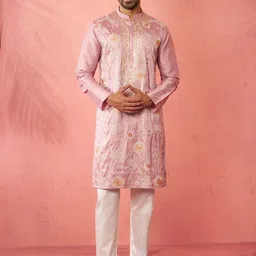 VASTRAMAY Men Floral Embroidered Regular Thread Work Kurta with Pyjamas-image-48