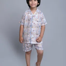 Little Clothings Kids White Marble Printed Lapel Collar Organic Cotton Night Suit-picture-21