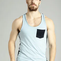 Roadster Time Travlr Men Blue Sleveless Pure Cotton T-shirt with Raw Edges-picture-19