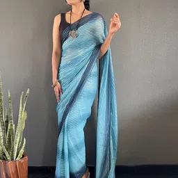 HERE&NOW Striped Pure Georgette Ready to Wear Saree image 2