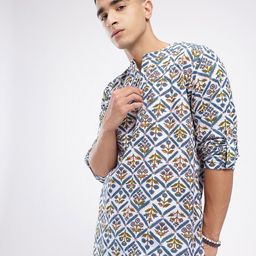 Anouk Rustic Band Collar Floral Printed Roll-Up Sleeves Kurta-picture-15