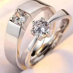 KARISHMA KREATIONS Set Of 2 Silver-Plated & AD-Studded Couple Rings image 3