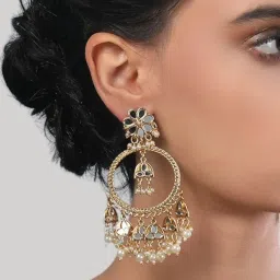 Auraa Trends Floral Meenakari Kundan Earrings With Pearl Drops-picture-21