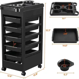 sweetpea SWEETPEA®1Pcs 5Layer Salon Trolley SPA Beauty Hairdressing Rolling Trolley Cart with Drawers Hair Dryer Service Tray Trolley Cart with Wheels,5 Drawers, Rolling Cart for Extra Storage,Hair Stylist image 5