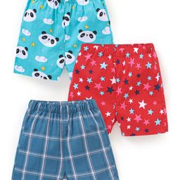 Babyhug Cotton Knit Boxers Panda & Star Print Pack of 3 - Blue & Red-image-36