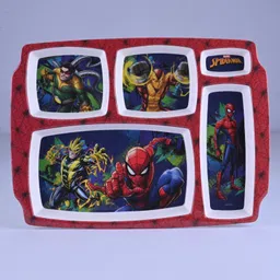 Servewell Rectangular 5 Partition Spider-Man Themed Plate- Red-image-13