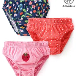 Babyhug 100% Cotton Antibacterial Panties With Floral Print Pack of 3 - Multicolour-picture-15
