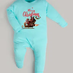 FFlirtygo Christmas Theme Cotton Full Sleeves Merry Christmas With Ride Printed Romper - Turquoise-picture-27