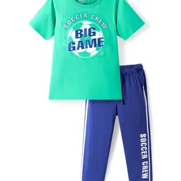 Honeyhap Premium Cotton Knit Half Sleeves Bio Finish Night Suit with Text Print & Tape Detailing - Mint & Limoges-picture-11