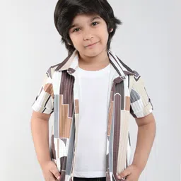 Taffykids Half Sleeves Abstract Printed Shirt With Attached Tee - White & Multi Colour-picture-10