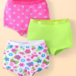Babyhug Cotton Lycra Knit Hipsters with Floral Print Pack of 3 - Pink White & Green-picture-13