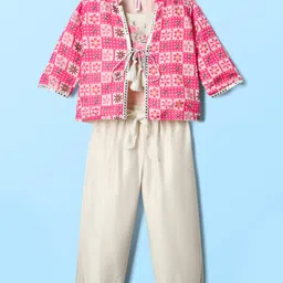 Babyhug Woven Full Sleeves Indo Western Set With Jacket & Floral Print - Pink & White-picture-28